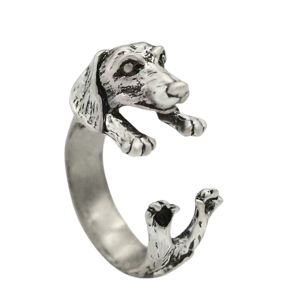Jewelry - Antique Silver Dachshund Wrap Style Unisex Ring